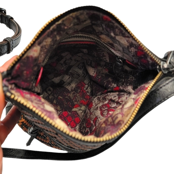 Elliott Lucca 8x9 Leather Crossbody Bag Brown Black Weave - Picture 4 of 6